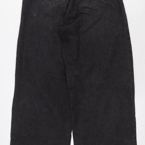 Missguided Womens Black Cotton Wide-Leg Jeans Size 8 L29 in Regular Zip