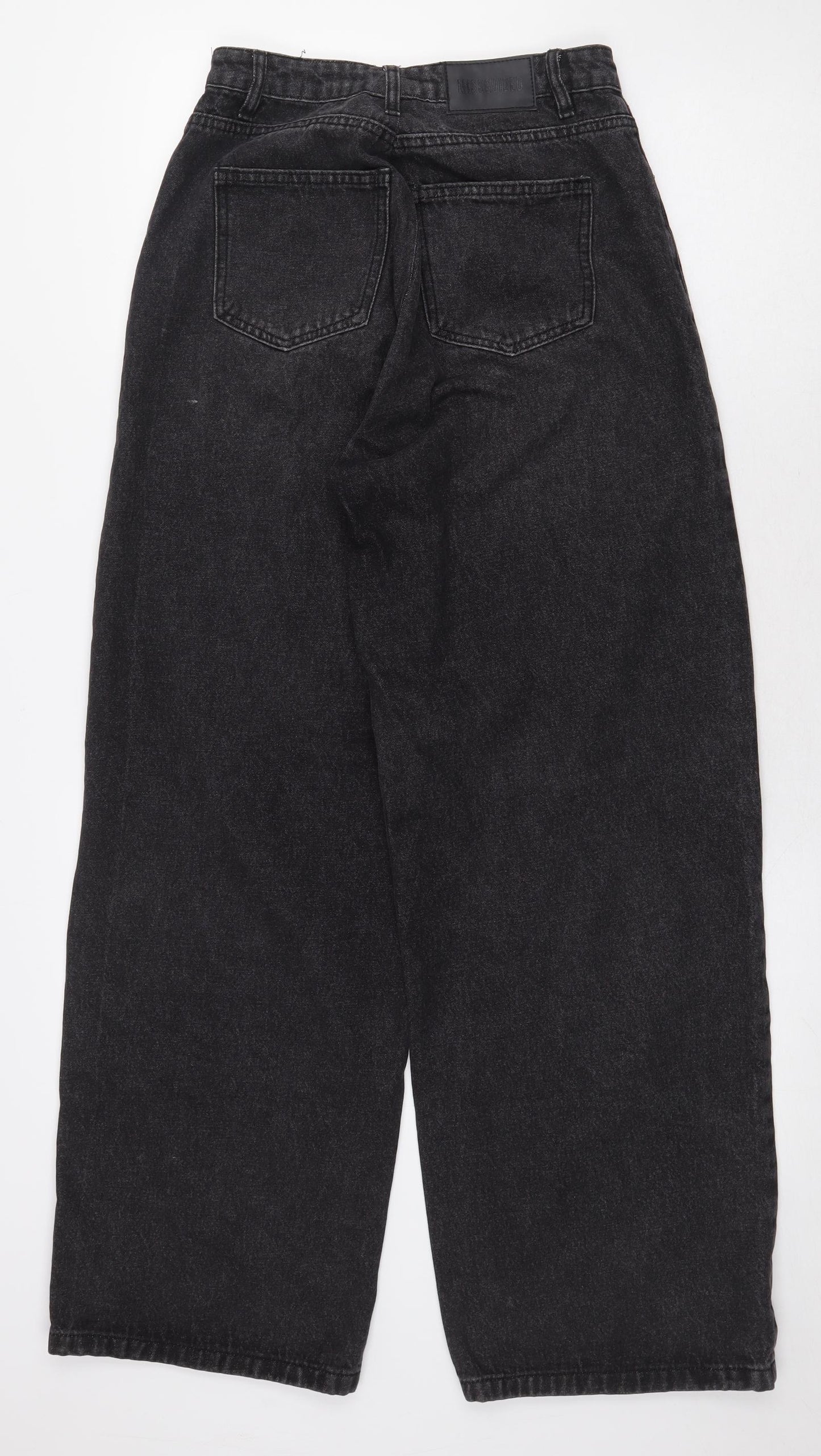Missguided Womens Black Cotton Wide-Leg Jeans Size 8 L29 in Regular Zip