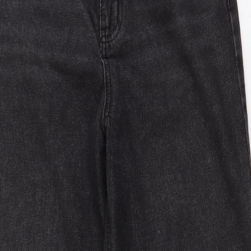 Missguided Womens Black Cotton Wide-Leg Jeans Size 8 L29 in Regular Zip