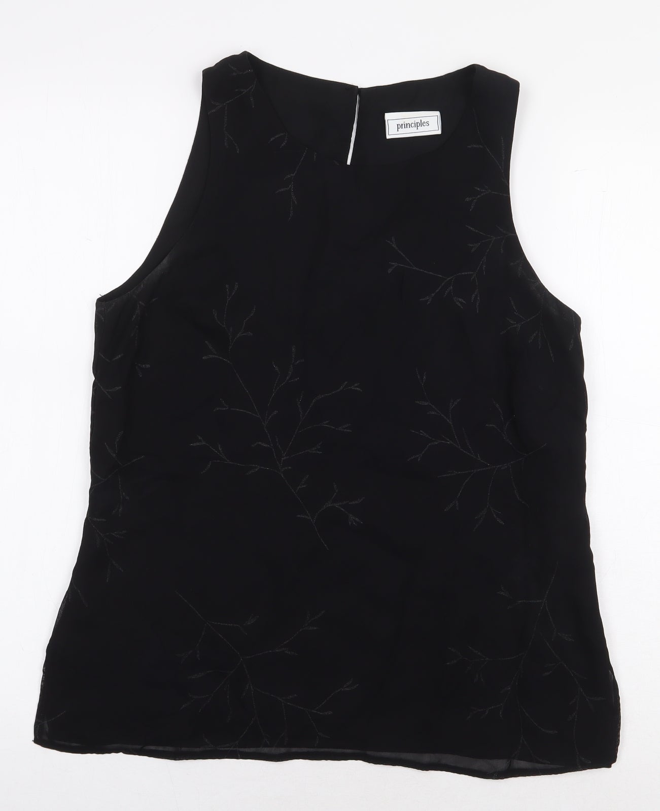 Principles Womens Black Floral Viscose Basic Tank Size 12 Scoop Neck