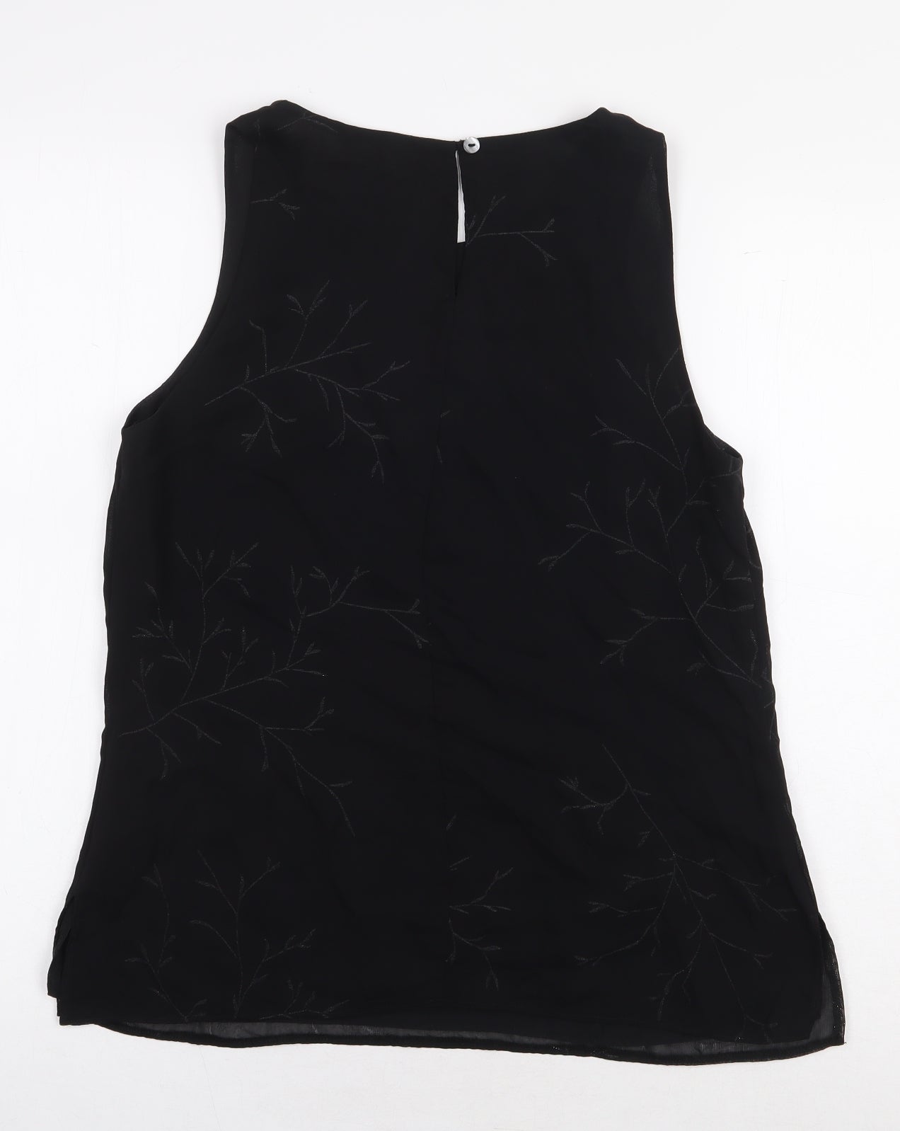 Principles Womens Black Floral Viscose Basic Tank Size 12 Scoop Neck