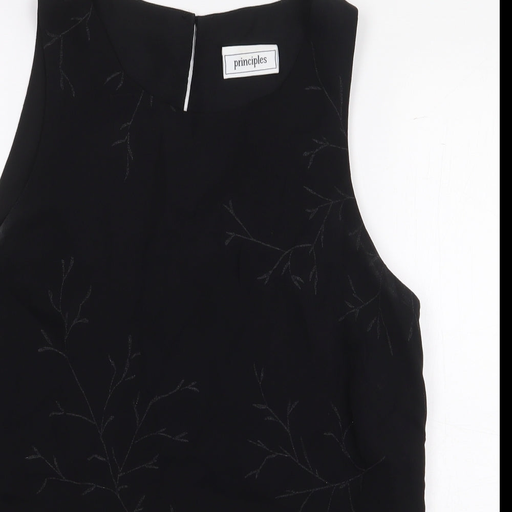 Principles Womens Black Floral Viscose Basic Tank Size 12 Scoop Neck