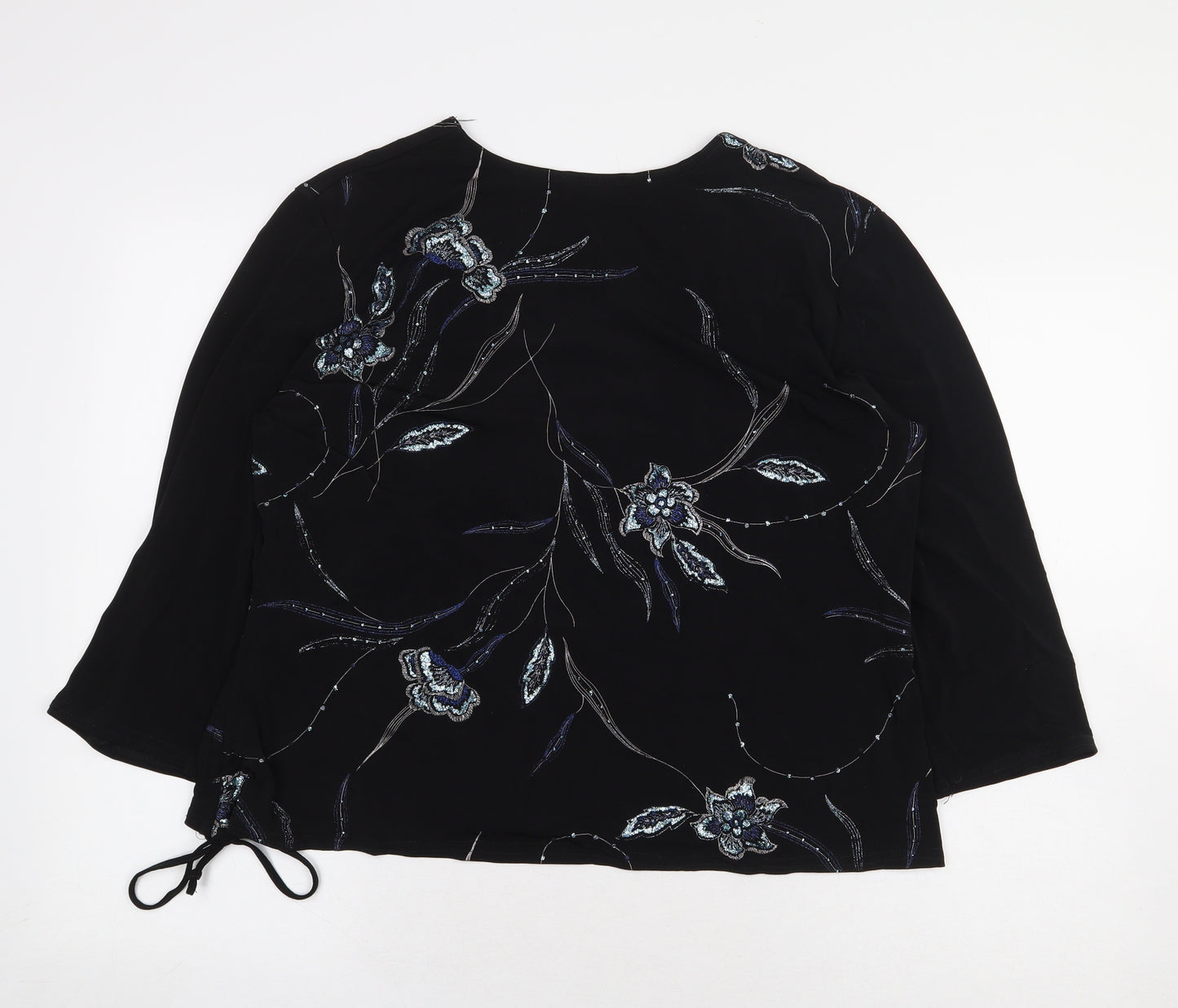 Saloos Womens Black Floral Polyester Basic Blouse Size 2XL V-Neck