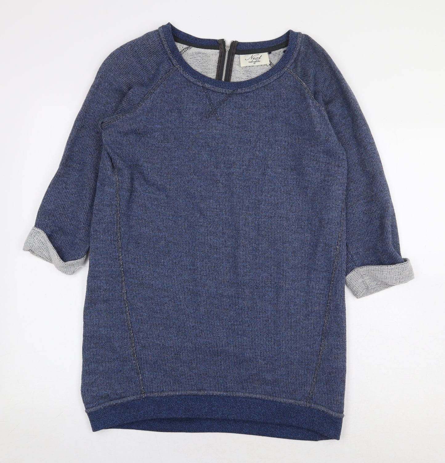 NEXT Womens Blue Cotton Tunic Sweatshirt Size 12 Zip