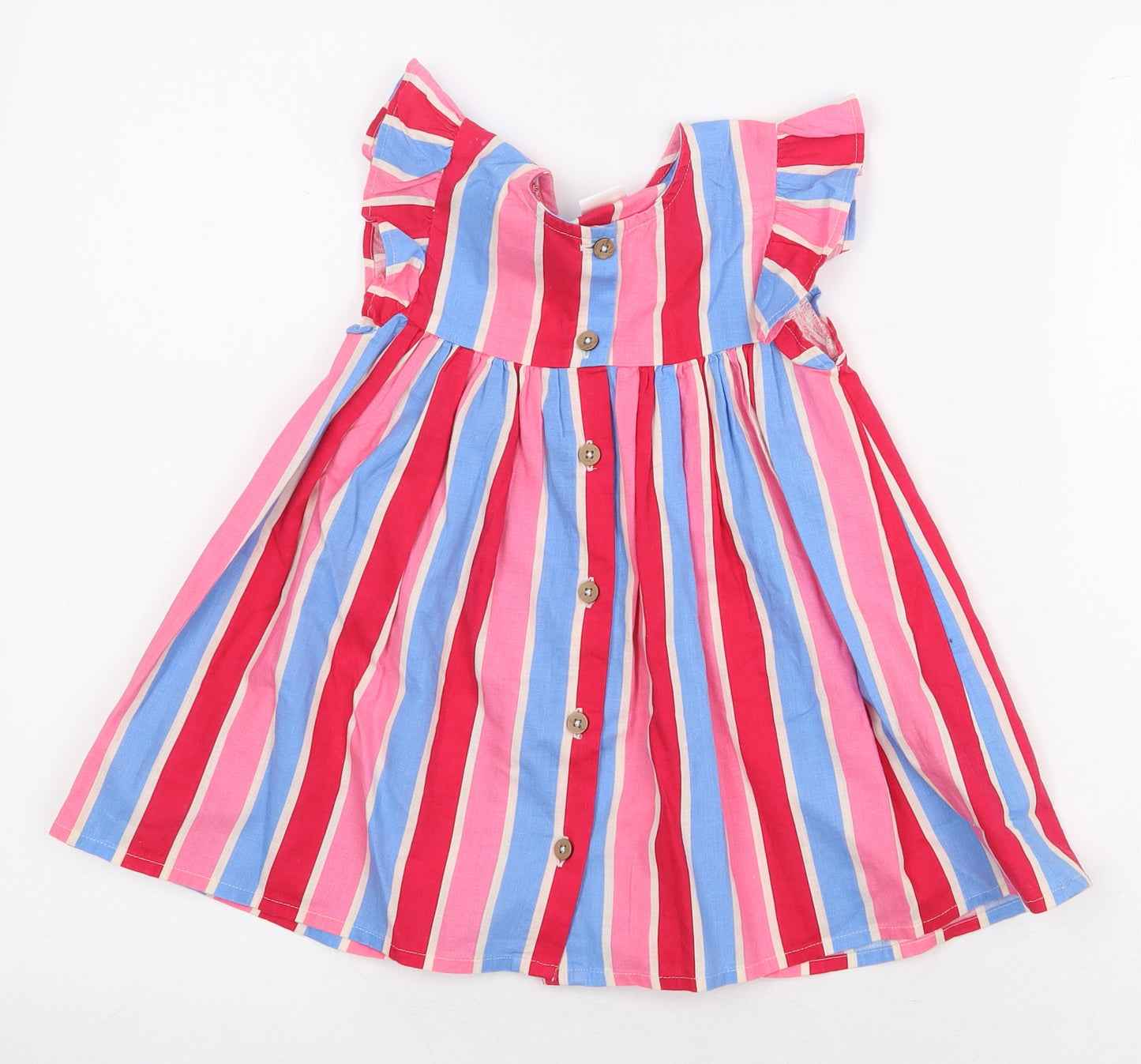 NEXT Girls Multicoloured Striped 100% Linen A-Line Size 12-18 Months Round Neck Button