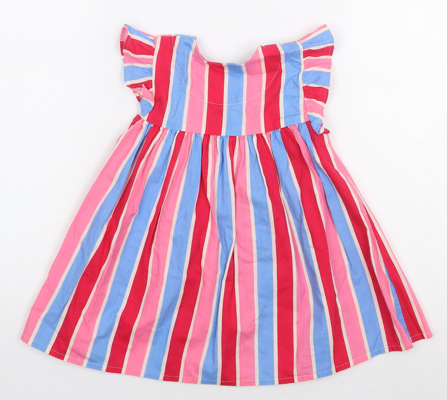 NEXT Girls Multicoloured Striped 100% Linen A-Line Size 12-18 Months Round Neck Button