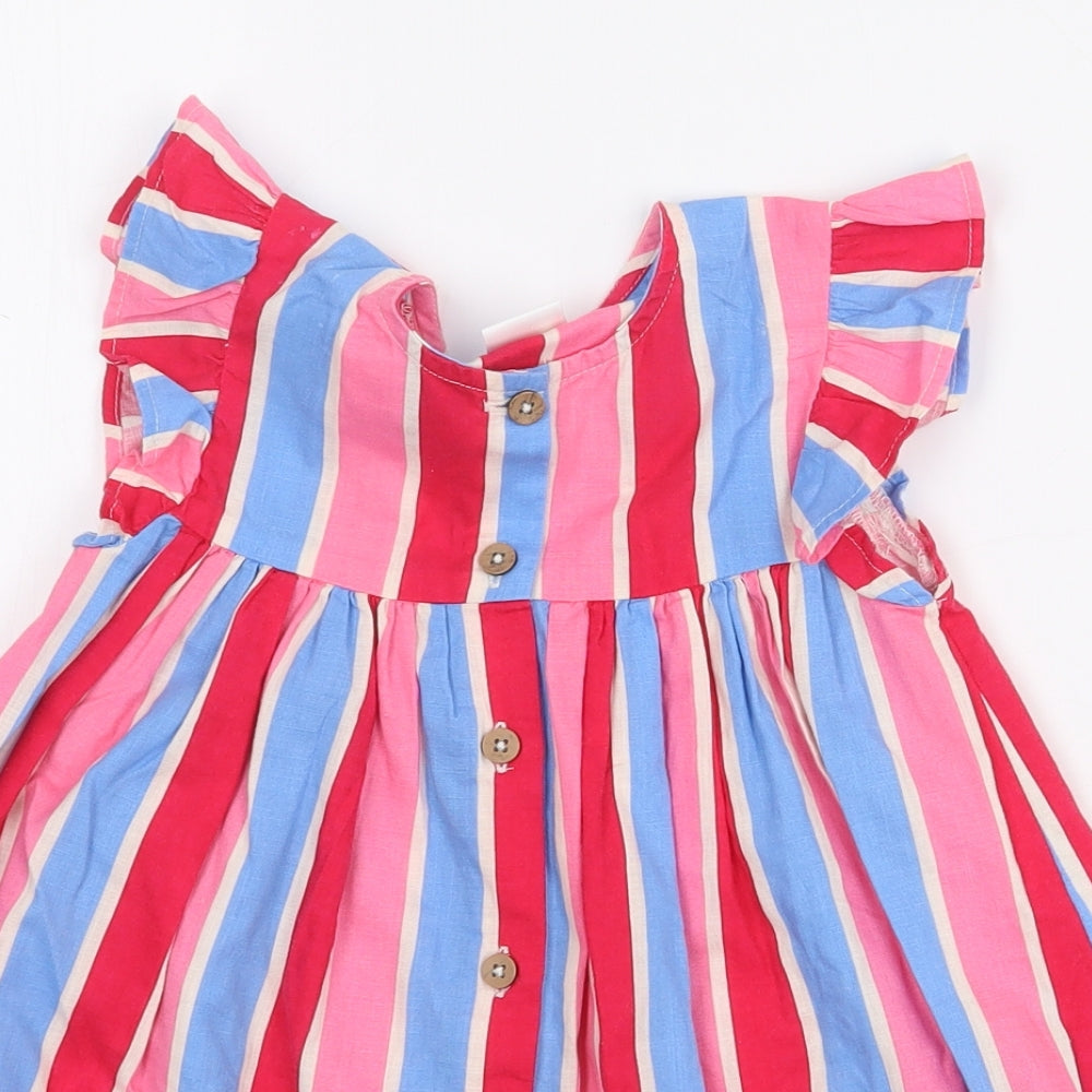 NEXT Girls Multicoloured Striped 100% Linen A-Line Size 12-18 Months Round Neck Button