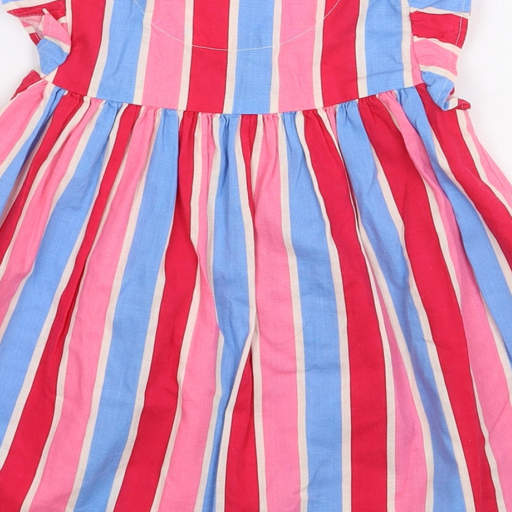 NEXT Girls Multicoloured Striped 100% Linen A-Line Size 12-18 Months Round Neck Button