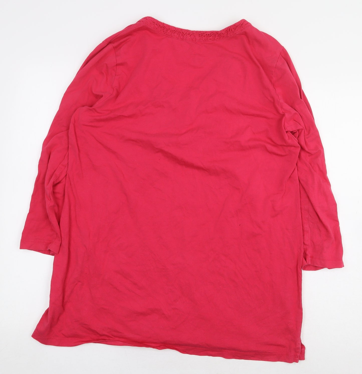 Lands' End Womens Pink Cotton Basic T-Shirt Size L V-Neck - Lace Detail