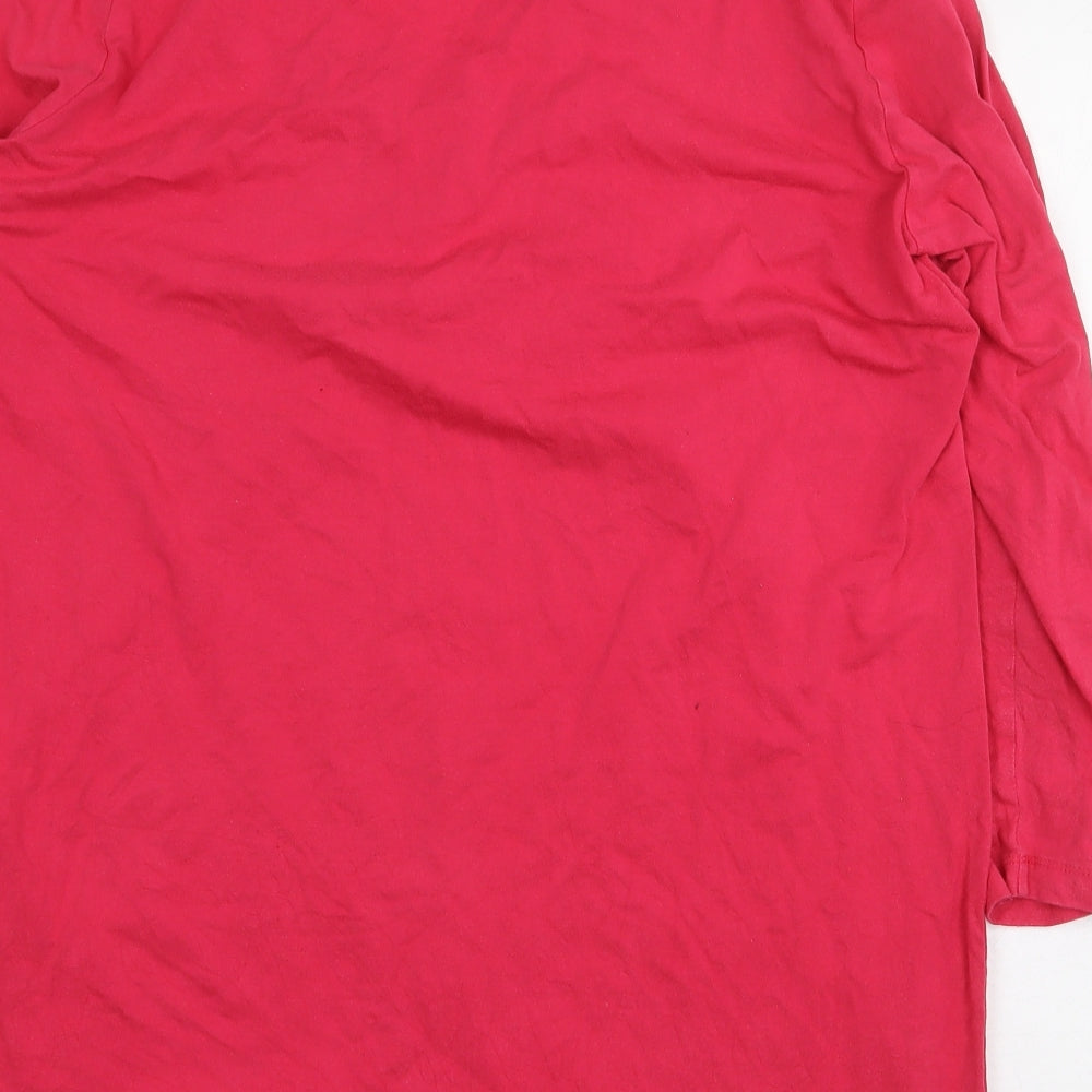 Lands' End Womens Pink Cotton Basic T-Shirt Size L V-Neck - Lace Detail