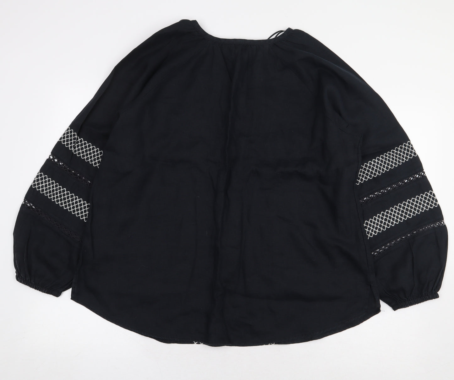 Marks and Spencer Womens Black Geometric Linen Basic Blouse Size 14 V-Neck