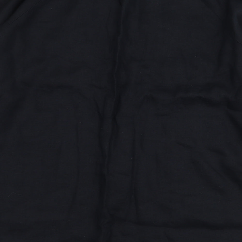 Marks and Spencer Womens Black Geometric Linen Basic Blouse Size 14 V-Neck