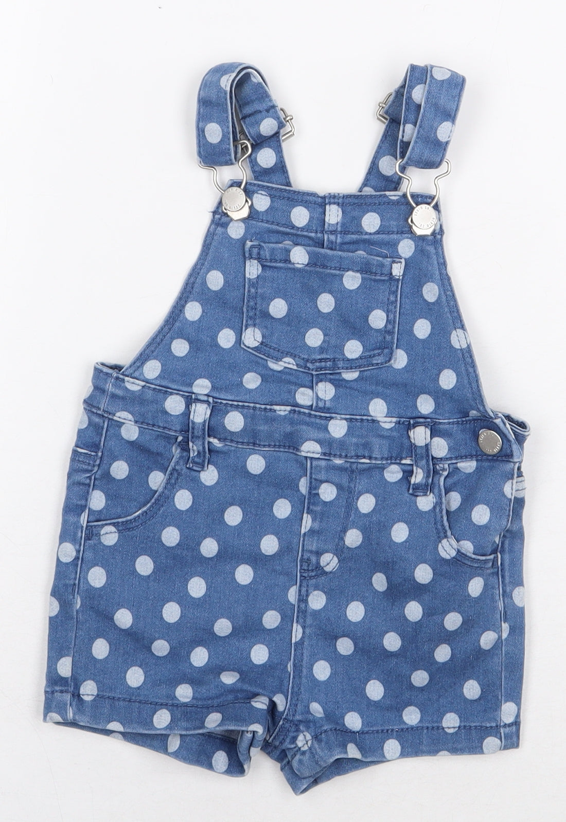 Primark Baby Blue Polka Dot Cotton Dungaree One-Piece Size 18-24 Months Button