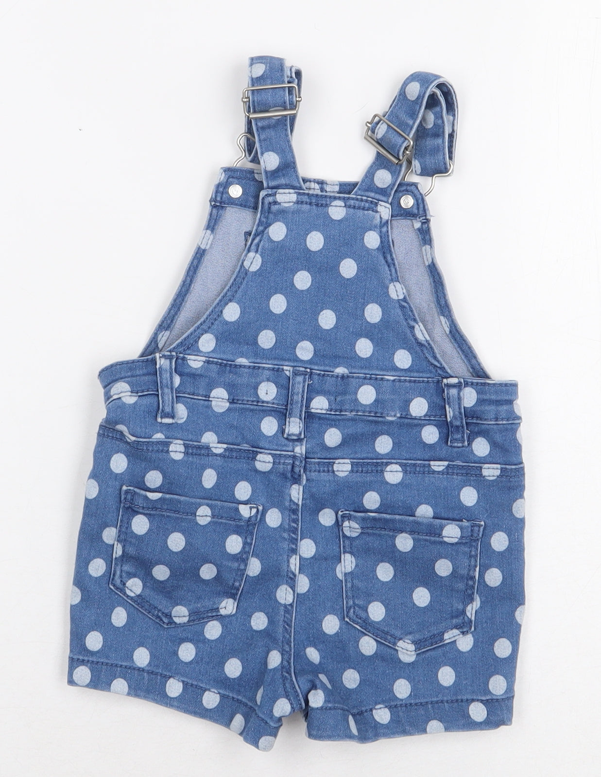 Primark Baby Blue Polka Dot Cotton Dungaree One-Piece Size 18-24 Months Button