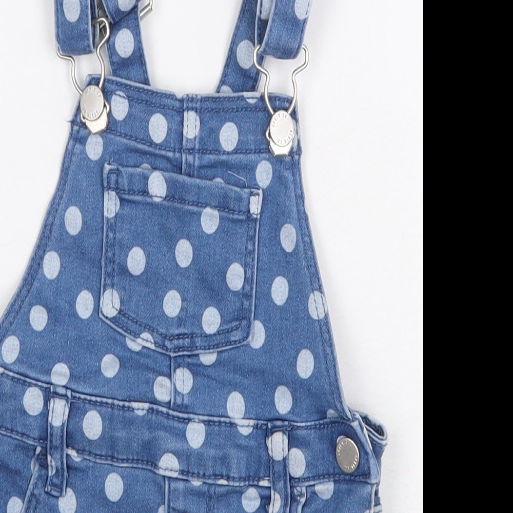 Primark Baby Blue Polka Dot Cotton Dungaree One-Piece Size 18-24 Months Button