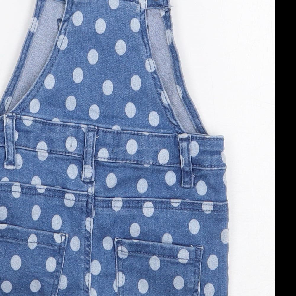 Primark Baby Blue Polka Dot Cotton Dungaree One-Piece Size 18-24 Months Button