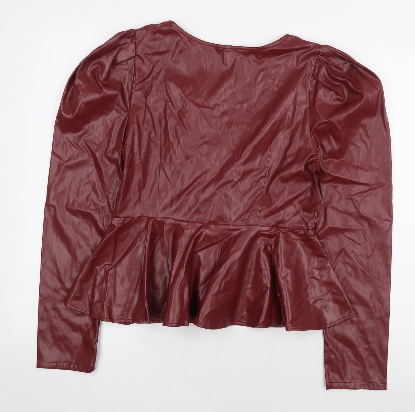 SheIn Womens Red Patent Leather Basic Button-Up Size M V-Neck - Leather Look