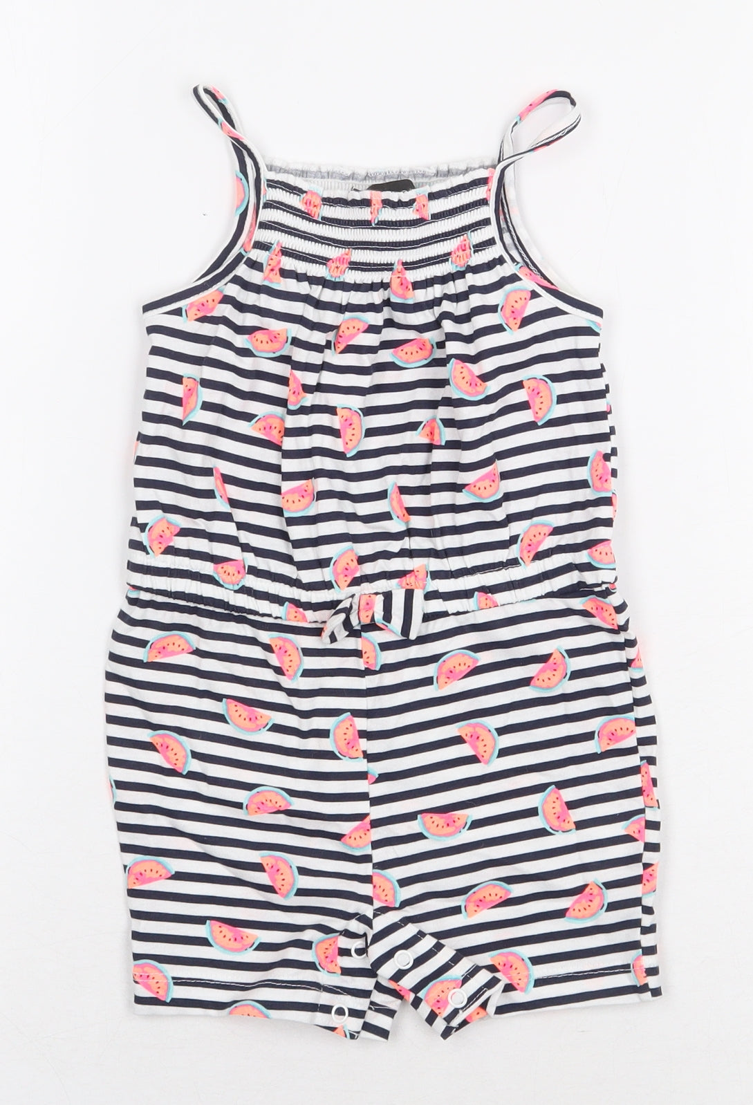 Primark Girls White Striped 100% Cotton Dungaree One-Piece Size 12-18 Months Pullover - Watermelon