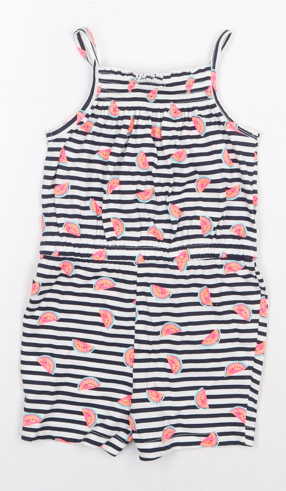 Primark Girls White Striped 100% Cotton Dungaree One-Piece Size 12-18 Months Pullover - Watermelon