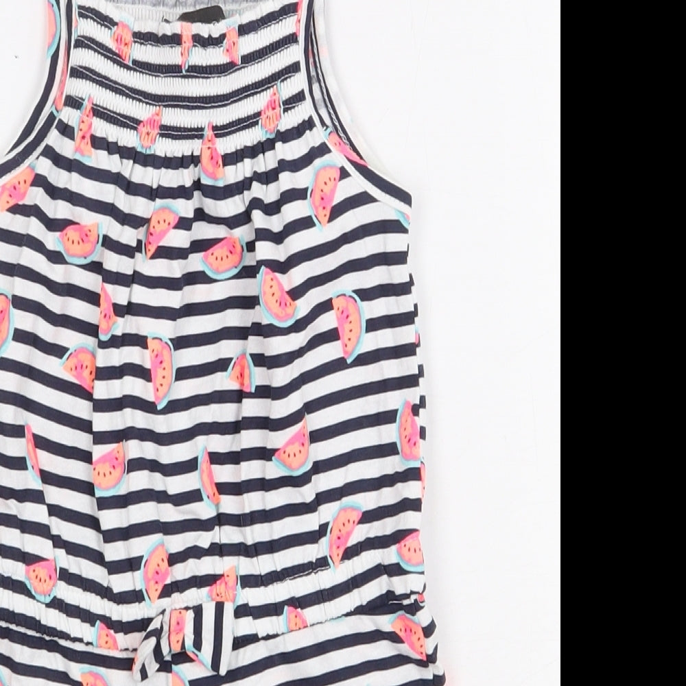 Primark Girls White Striped 100% Cotton Dungaree One-Piece Size 12-18 Months Pullover - Watermelon