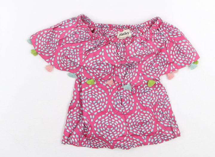 Hatley Girls Pink Geometric 100% Cotton Basic T-Shirt Size 2 Years Boat Neck Pullover