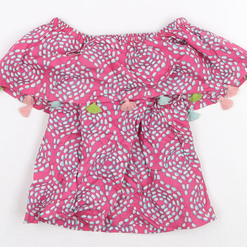 Hatley Girls Pink Geometric 100% Cotton Basic T-Shirt Size 2 Years Boat Neck Pullover