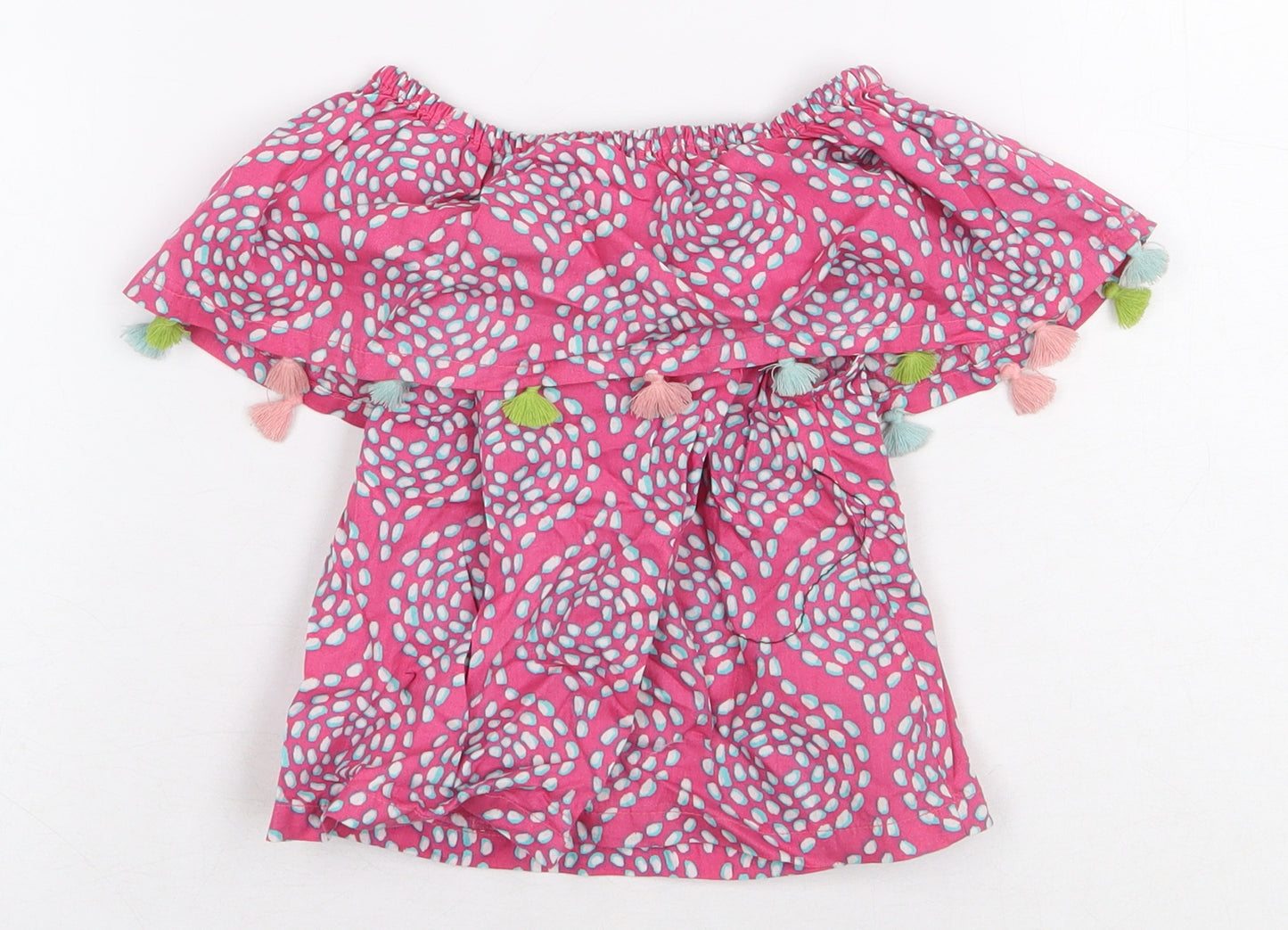 Hatley Girls Pink Geometric 100% Cotton Basic T-Shirt Size 2 Years Boat Neck Pullover