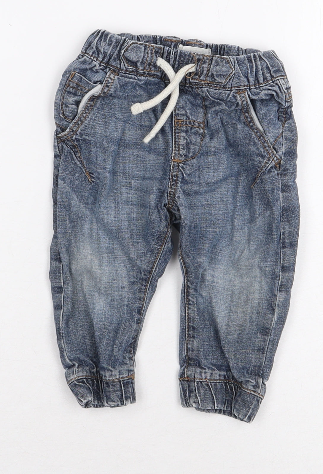 NEXT Baby Blue 100% Cotton Cargo Jeans Size 6-9 Months Tie