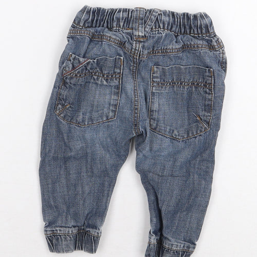 NEXT Baby Blue 100% Cotton Cargo Jeans Size 6-9 Months Tie