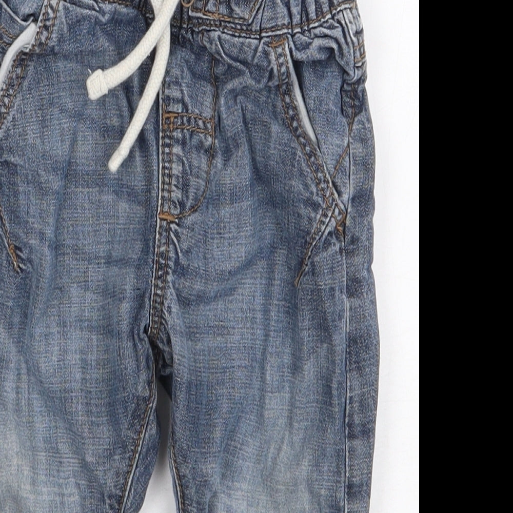 NEXT Baby Blue 100% Cotton Cargo Jeans Size 6-9 Months Tie