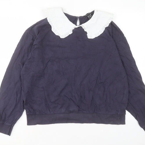 New Look Womens Blue Cotton Pullover Sweatshirt Size M Button