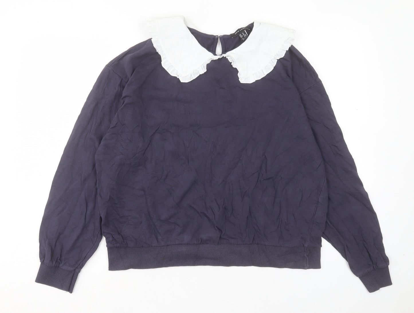 New Look Womens Blue Cotton Pullover Sweatshirt Size M Button