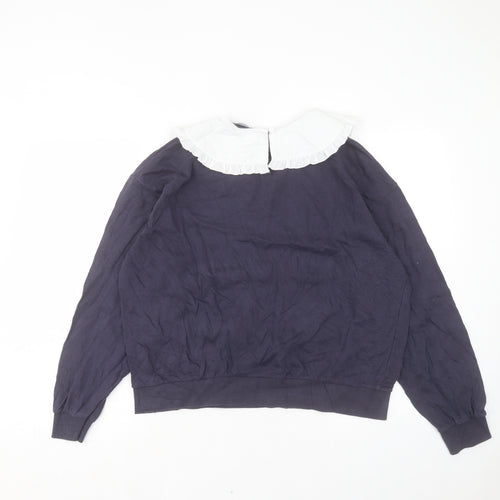 New Look Womens Blue Cotton Pullover Sweatshirt Size M Button