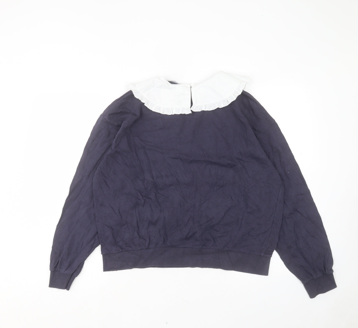 New Look Womens Blue Cotton Pullover Sweatshirt Size M Button
