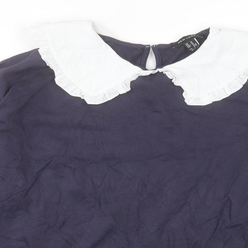 New Look Womens Blue Cotton Pullover Sweatshirt Size M Button