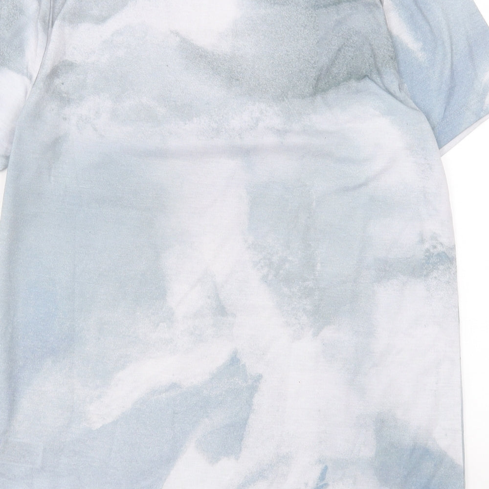 Primark Mens Blue Geometric Polyester T-Shirt Size M Crew Neck - Standard Issue