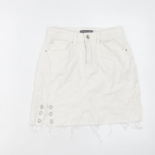 Denim & Co. Womens White Cotton A-Line Skirt Size 8 Button