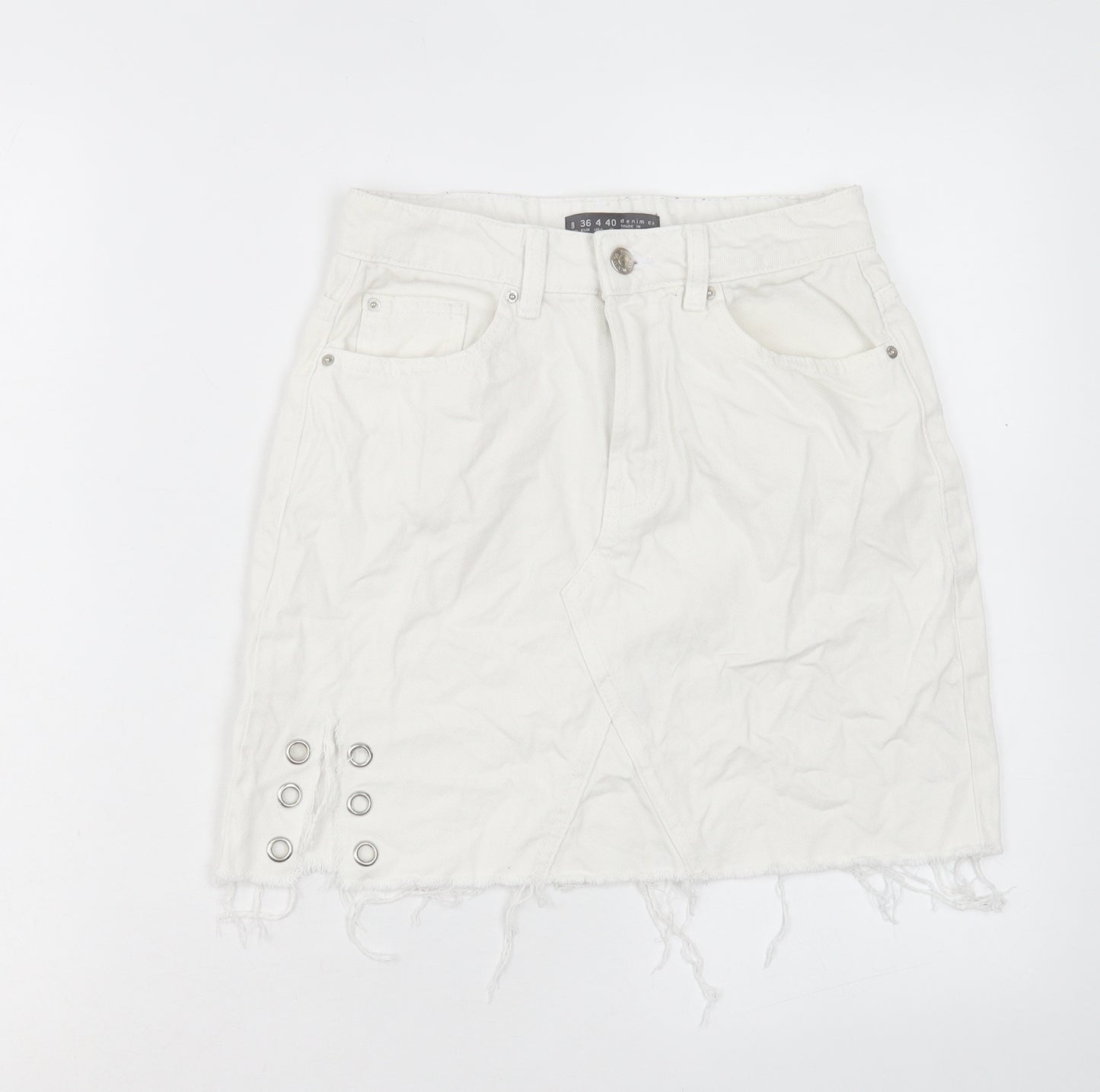 Denim & Co. Womens White Cotton A-Line Skirt Size 8 Button