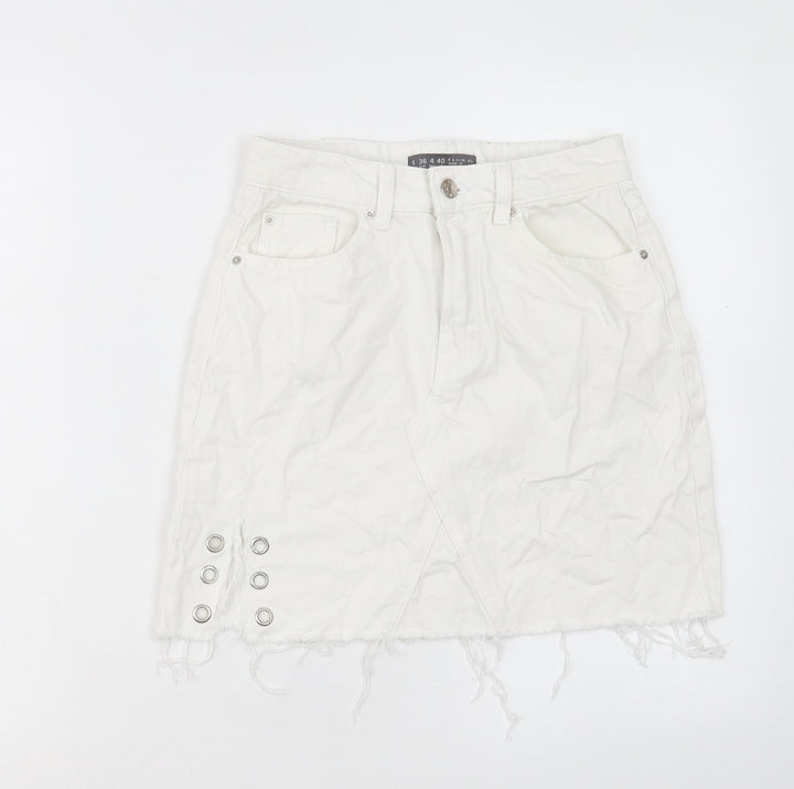 Denim & Co. Womens White Cotton A-Line Skirt Size 8 Button