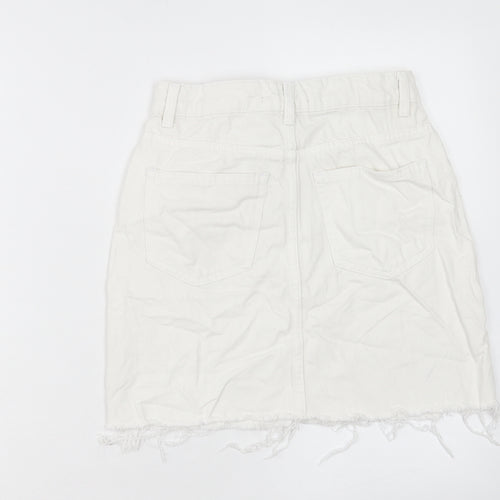 Denim & Co. Womens White Cotton A-Line Skirt Size 8 Button