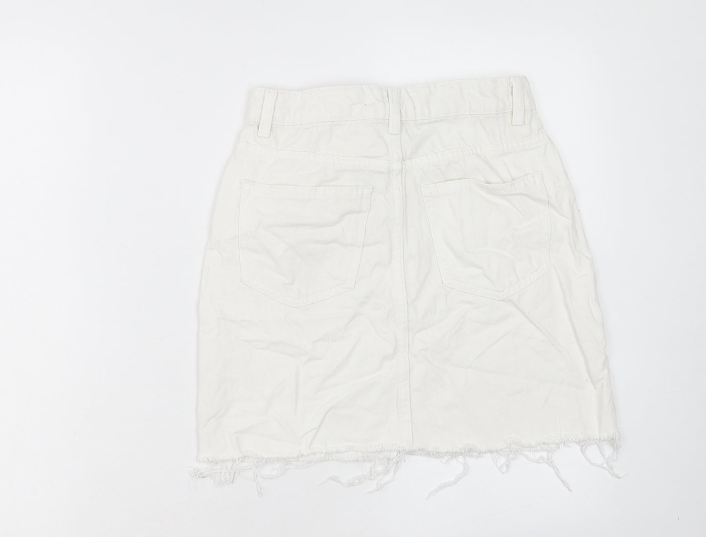 Denim & Co. Womens White Cotton A-Line Skirt Size 8 Button
