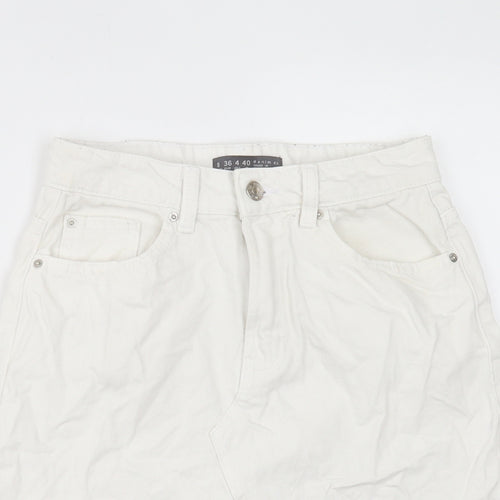 Denim & Co. Womens White Cotton A-Line Skirt Size 8 Button
