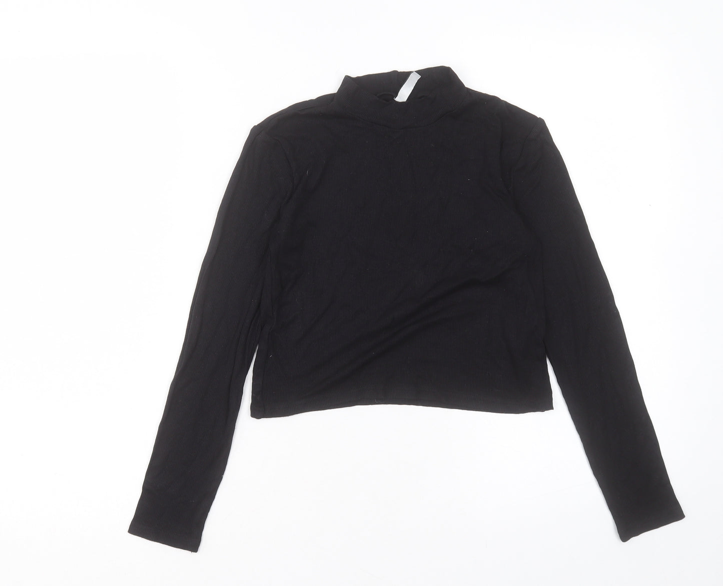 H&M Womens Black Viscose Cropped T-Shirt Size S Round Neck