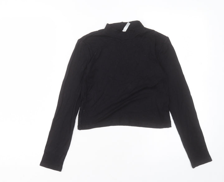 H&M Womens Black Viscose Cropped T-Shirt Size S Round Neck