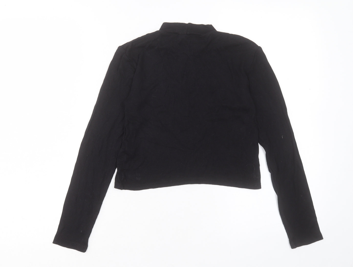 H&M Womens Black Viscose Cropped T-Shirt Size S Round Neck