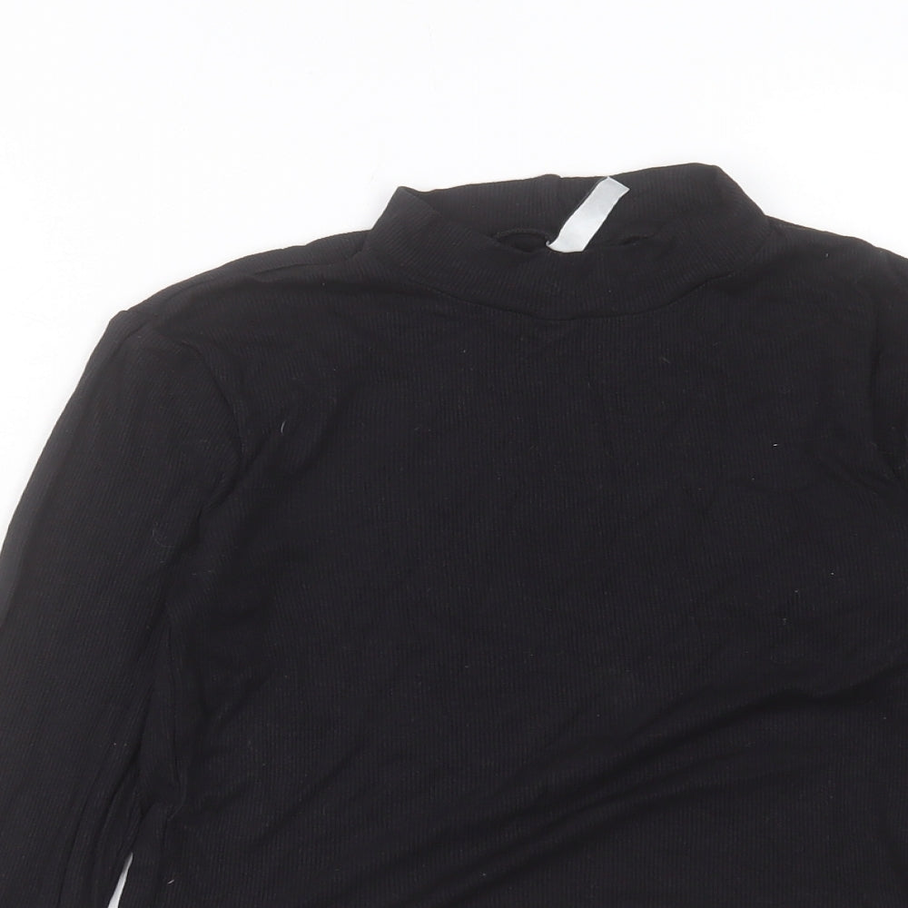 H&M Womens Black Viscose Cropped T-Shirt Size S Round Neck