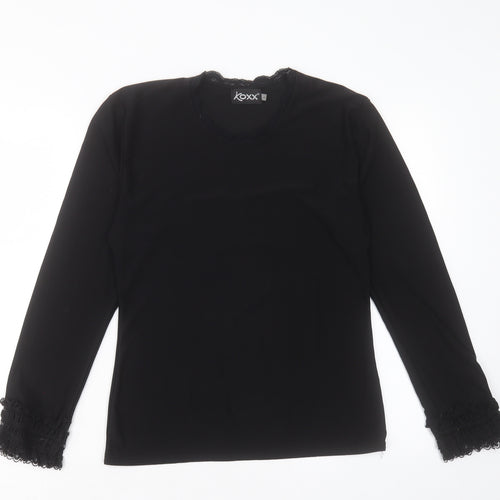 KOXX Womens Black Polyester Basic T-Shirt Size L Crew Neck - Lace Detail