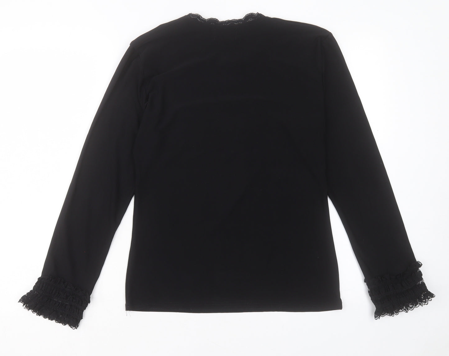 KOXX Womens Black Polyester Basic T-Shirt Size L Crew Neck - Lace Detail