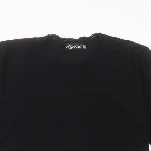 KOXX Womens Black Polyester Basic T-Shirt Size L Crew Neck - Lace Detail