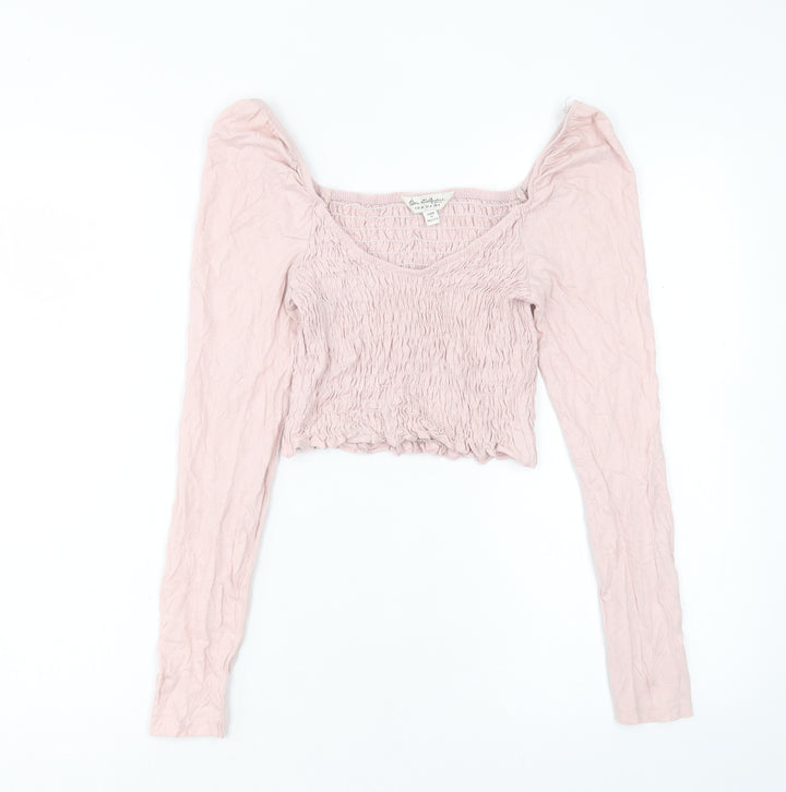 Miss Selfridge Womens Pink Cotton Cropped T-Shirt Size 8 Square Neck